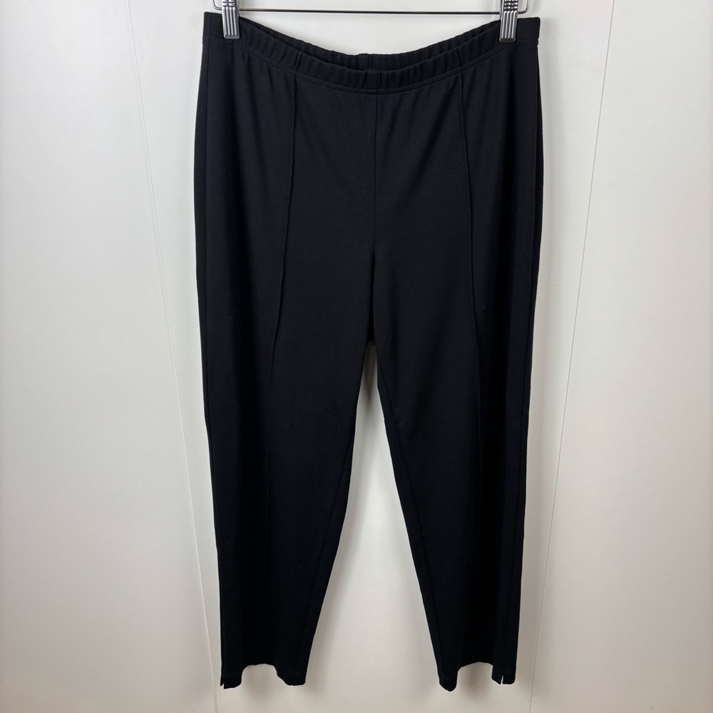 St. John Caviar Black Stretch Ponte Ankle Pants Tapered Raised Front Seam sz 10